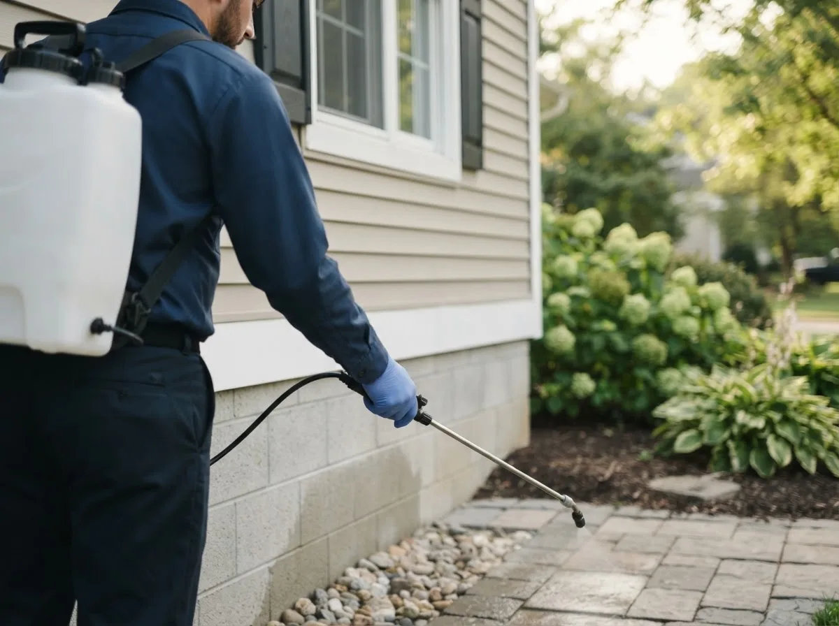 Pest control technician inspecting a home in Freeport, IL